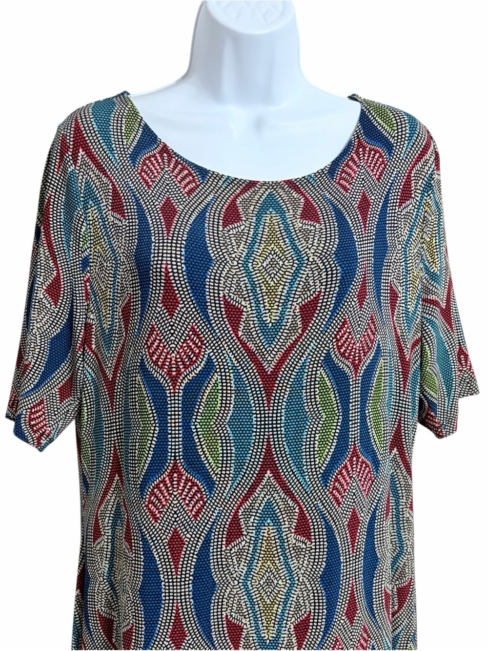 Chico's Travelers Stretchy Jersey Midi Sheath Dress Womens L Geometric Slinky - Picture 2 of 7